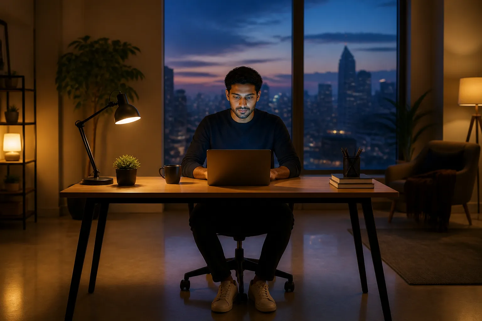 Person testing AI assistant responses on a laptop in a Mumbai workspace